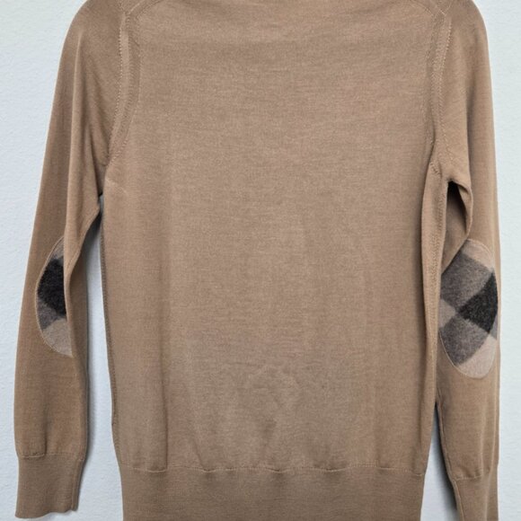 Women's Burberry Crewneck Sweater with Plaid Elbow Patches - Picture 4 of 4